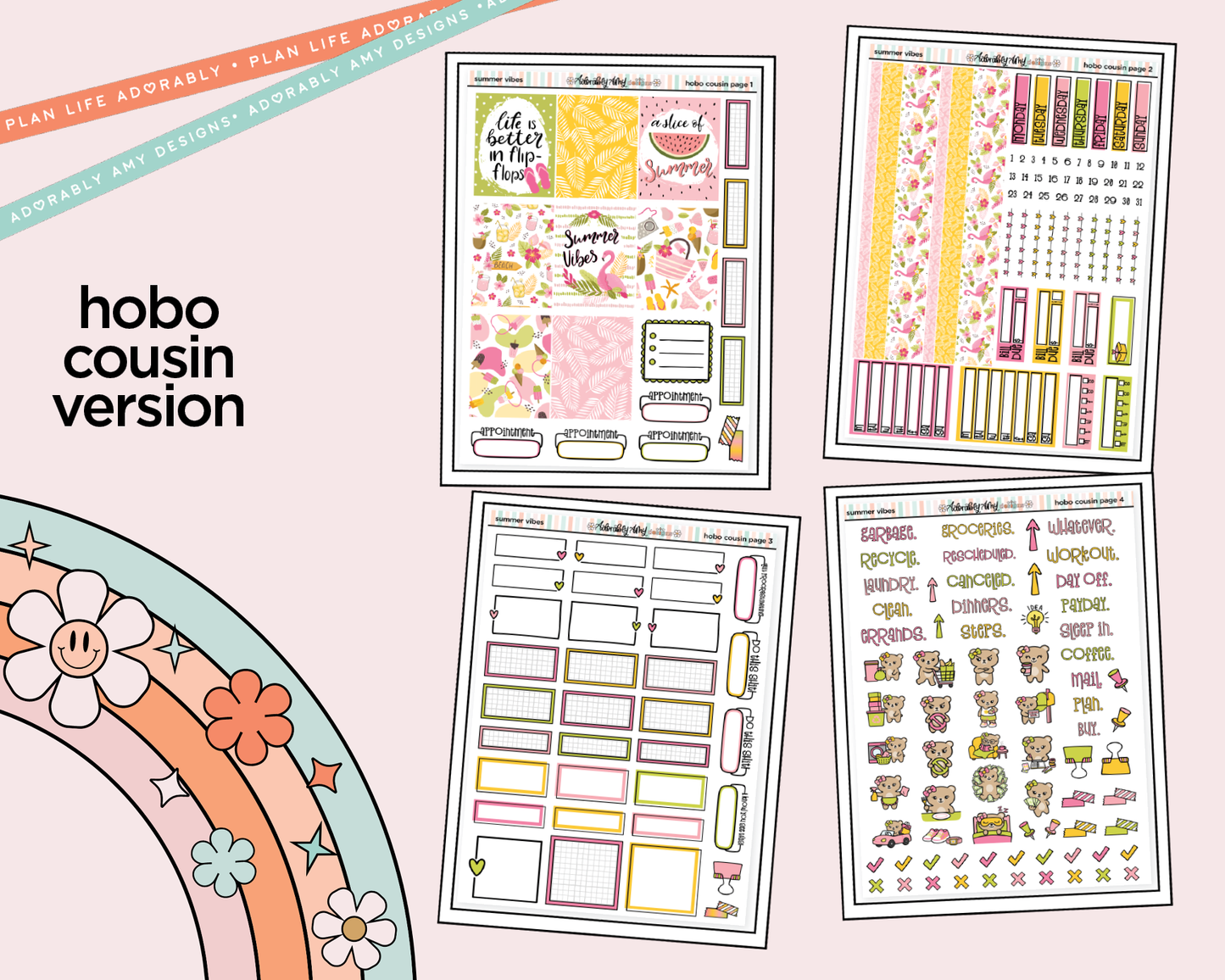 Hobonichi Cousin Weekly Summer Vibes Planner Sticker Kit for Hobo Cousin or Similar Planners