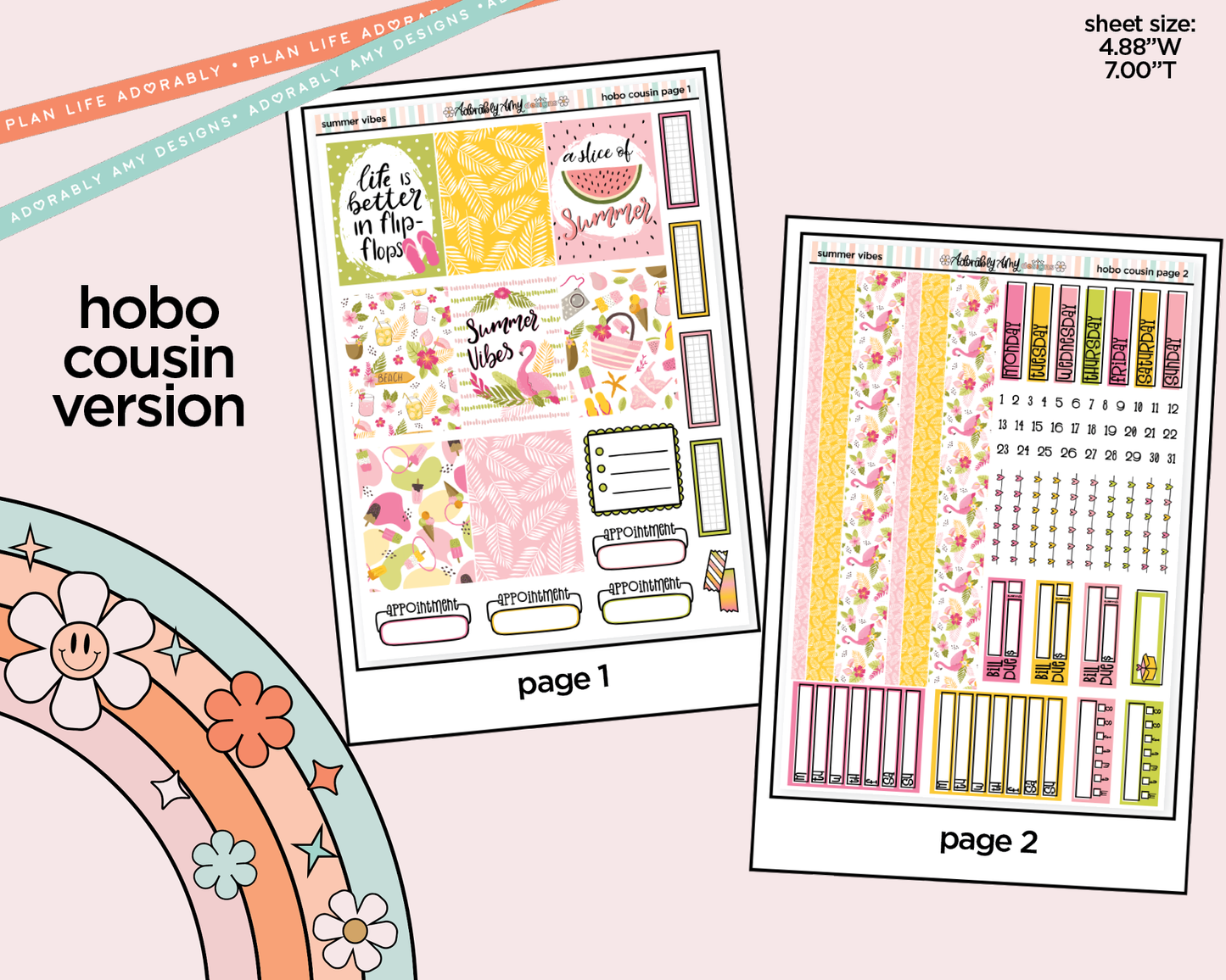 Hobonichi Cousin Weekly Summer Vibes Planner Sticker Kit for Hobo Cousin or Similar Planners