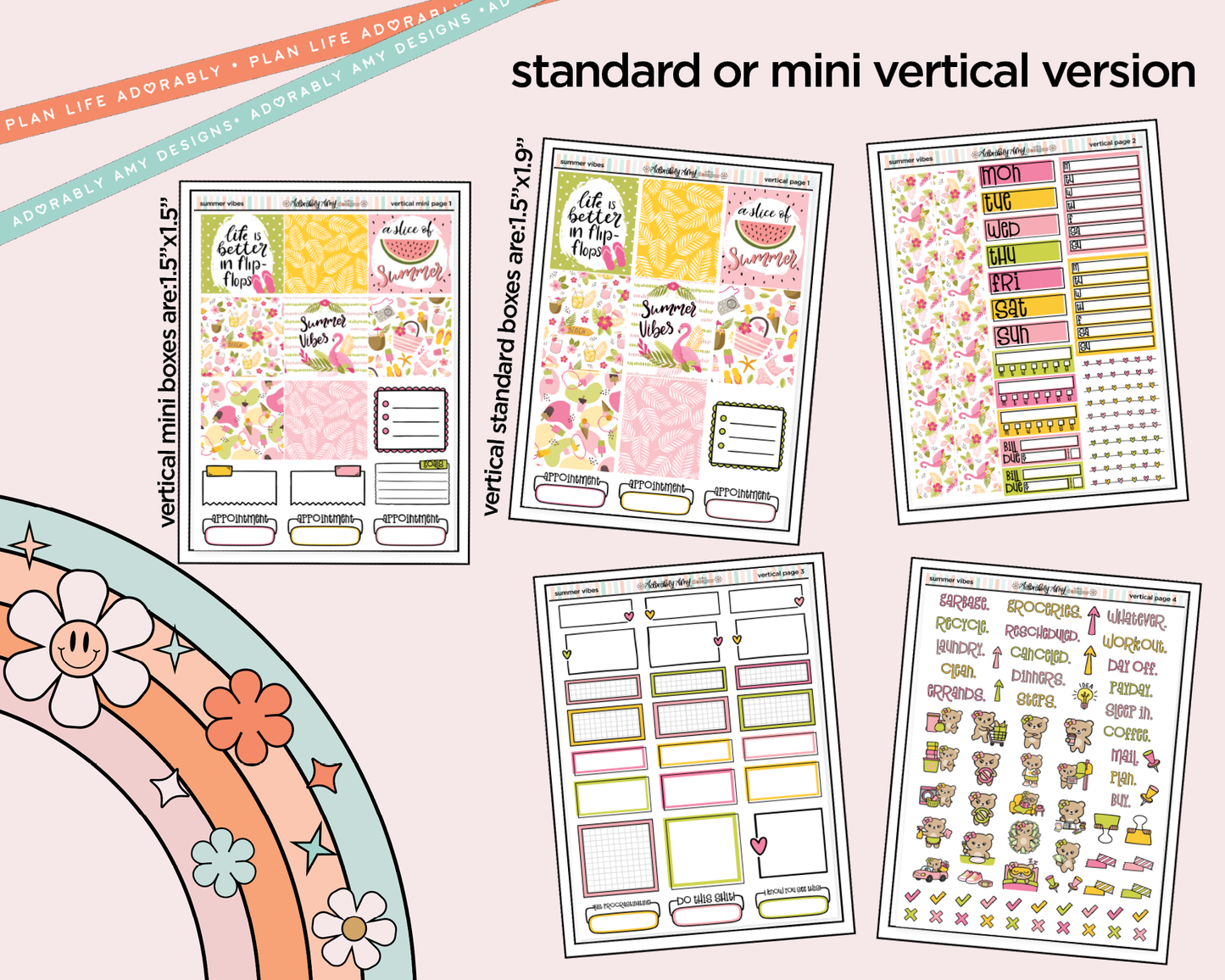 Vertical Summer Vibes Kit for Vertical Standard Size Planners or Insert