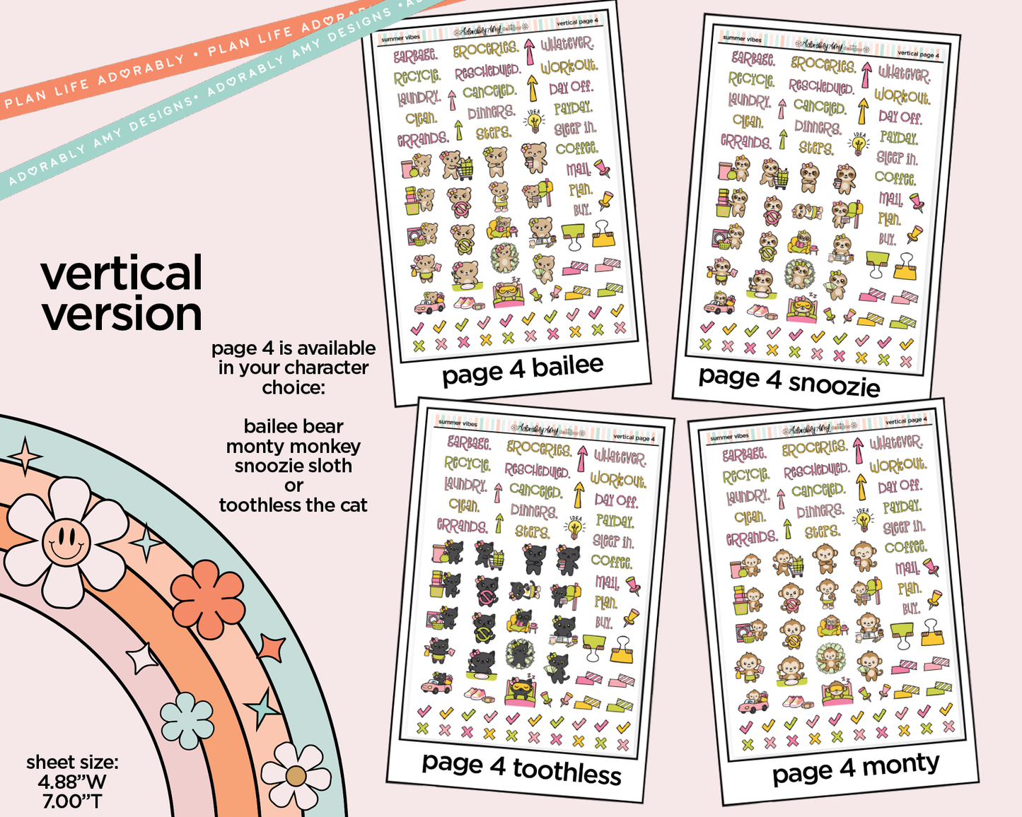 Vertical Summer Vibes Kit for Vertical Standard Size Planners or Insert