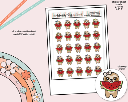 Snoozie Sloth Summer Watermelon Decoration Character Planner Stickers