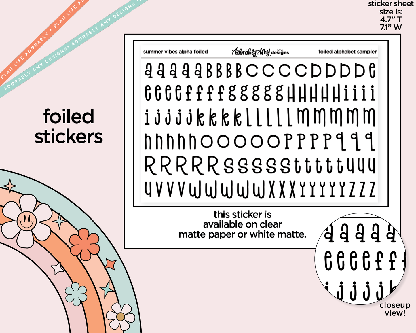 Foiled Summer Vibes Alphabet Stickers Deco Typography Sampler Planner Stickers