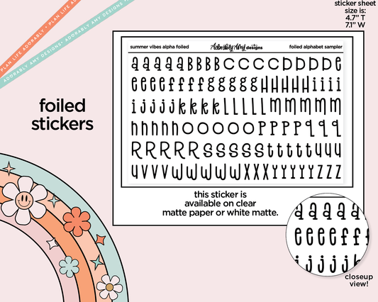 Foiled Summer Vibes Alphabet Stickers Deco Typography Sampler Planner Stickers