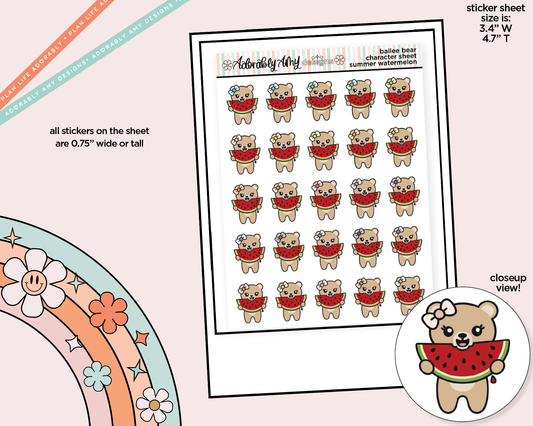 Bailee Bear Summer Watermelon Decoration Character Planner Stickers