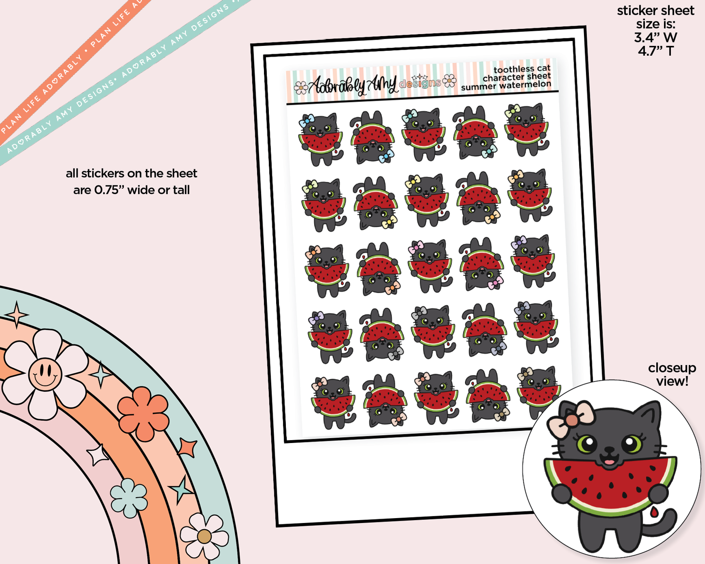 Toothless Cat Summer Watermelon Decoration Character Planner Stickers