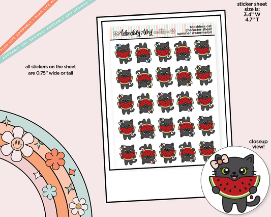 Toothless Cat Summer Watermelon Decoration Character Planner Stickers - Adorably Amy Designs