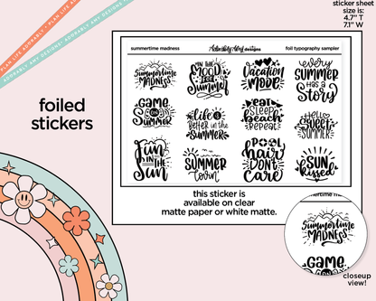Foiled Summertime Madness Deco Typography Sampler Planner Stickers