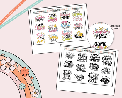 Summertime Madness Deco Typography Sampler Planner Stickers