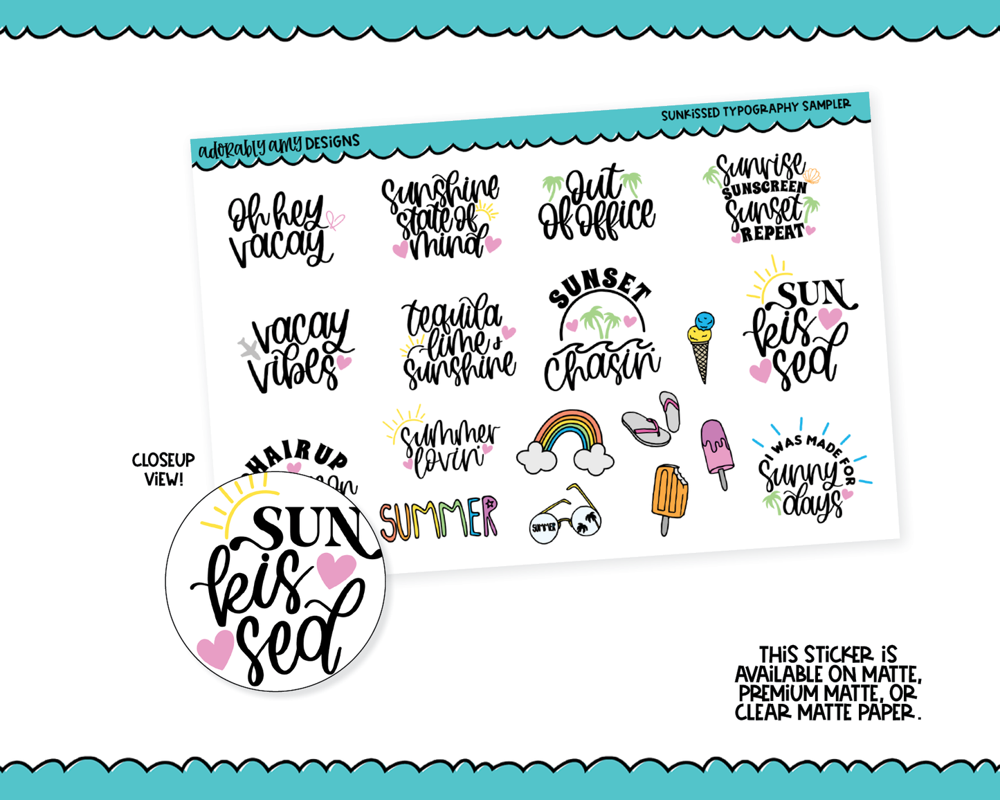 Sunkissed Doodled Typography Sampler Planner Stickers for any Planner or Insert