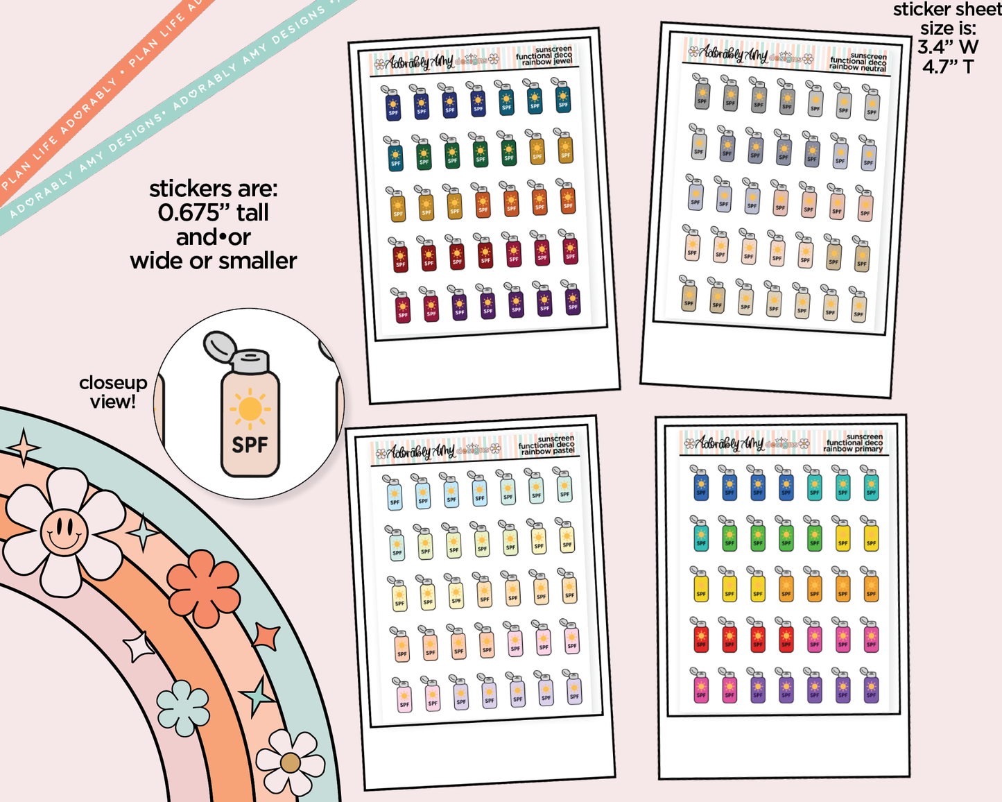 Rainbow Sunscreen - Wear Sunscreen Doodled Icon Stickers - Adorably Amy Designs