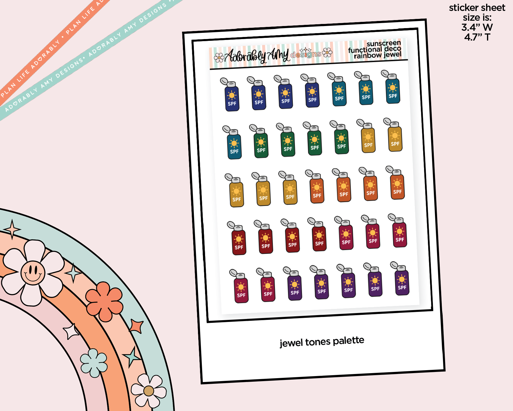 Rainbow Sunscreen - Wear Sunscreen Doodled Icon Stickers - Adorably Amy Designs