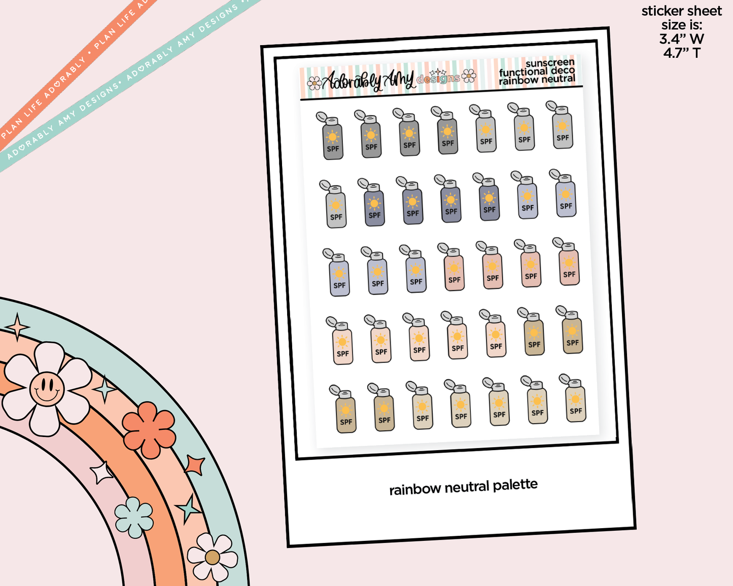 Rainbow Sunscreen - Wear Sunscreen Doodled Icon Stickers - Adorably Amy Designs