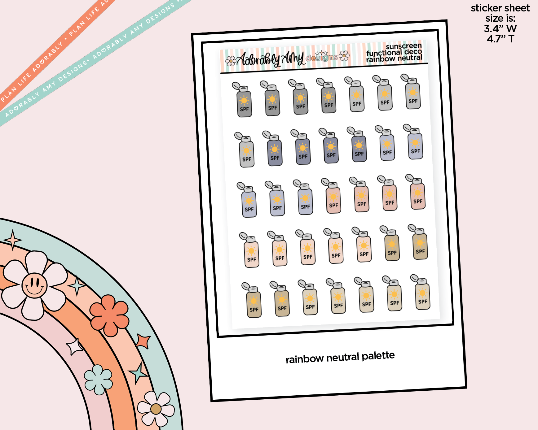 Rainbow Sunscreen - Wear Sunscreen Doodled Icon Stickers - Adorably Amy Designs