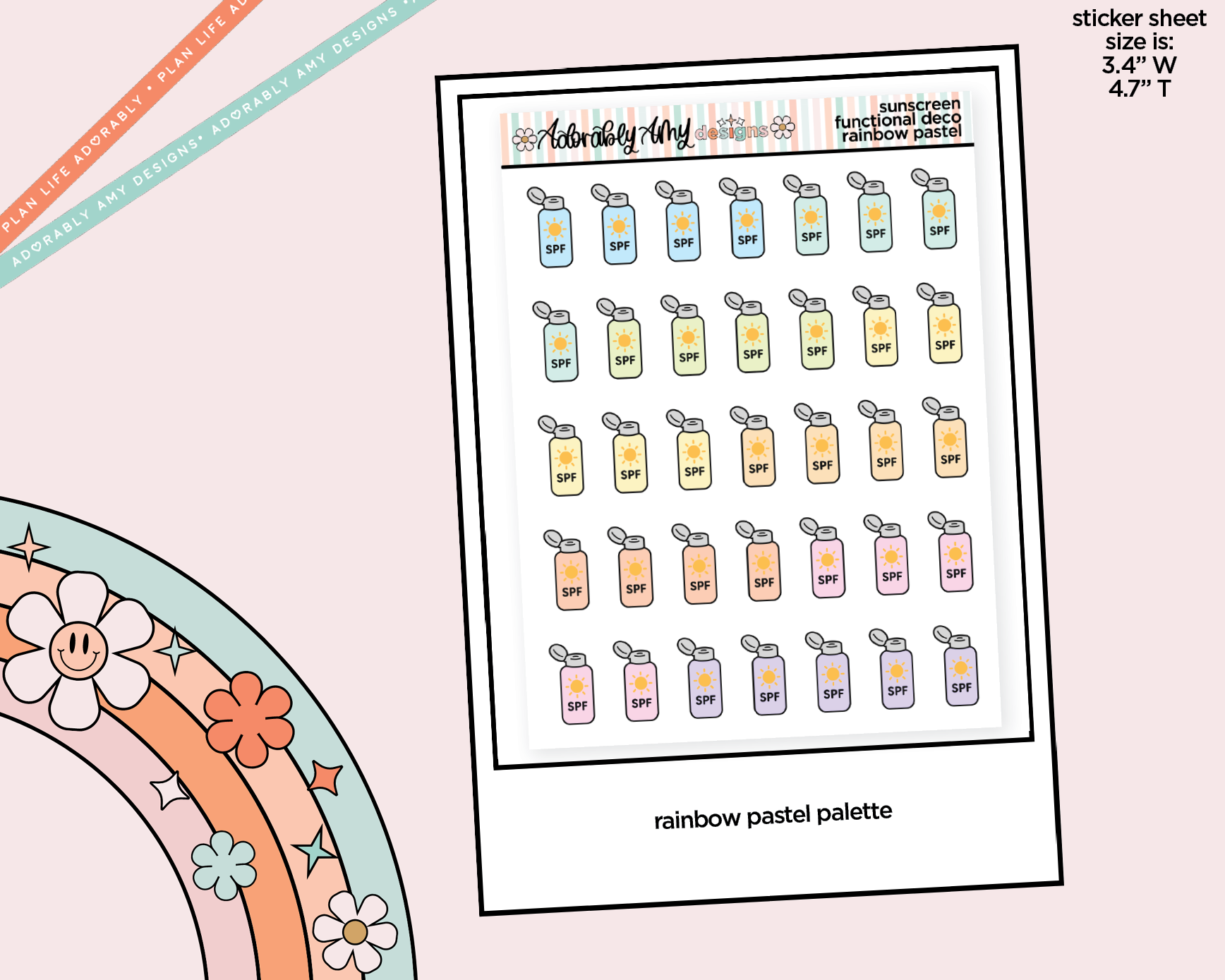 Rainbow Sunscreen - Wear Sunscreen Doodled Icon Stickers - Adorably Amy Designs