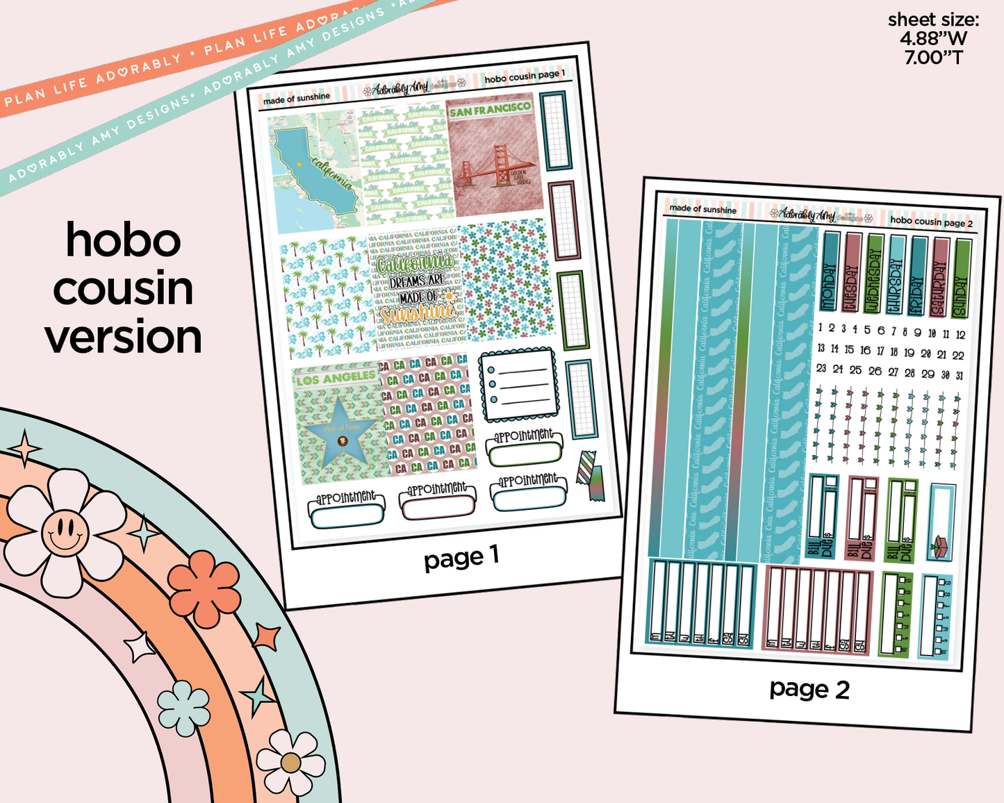 Hobonichi Cousin Weekly States Collection -  California Dreams are Made of Sunshine Planner Sticker Kit for Hobo Cousin or Similar Planners