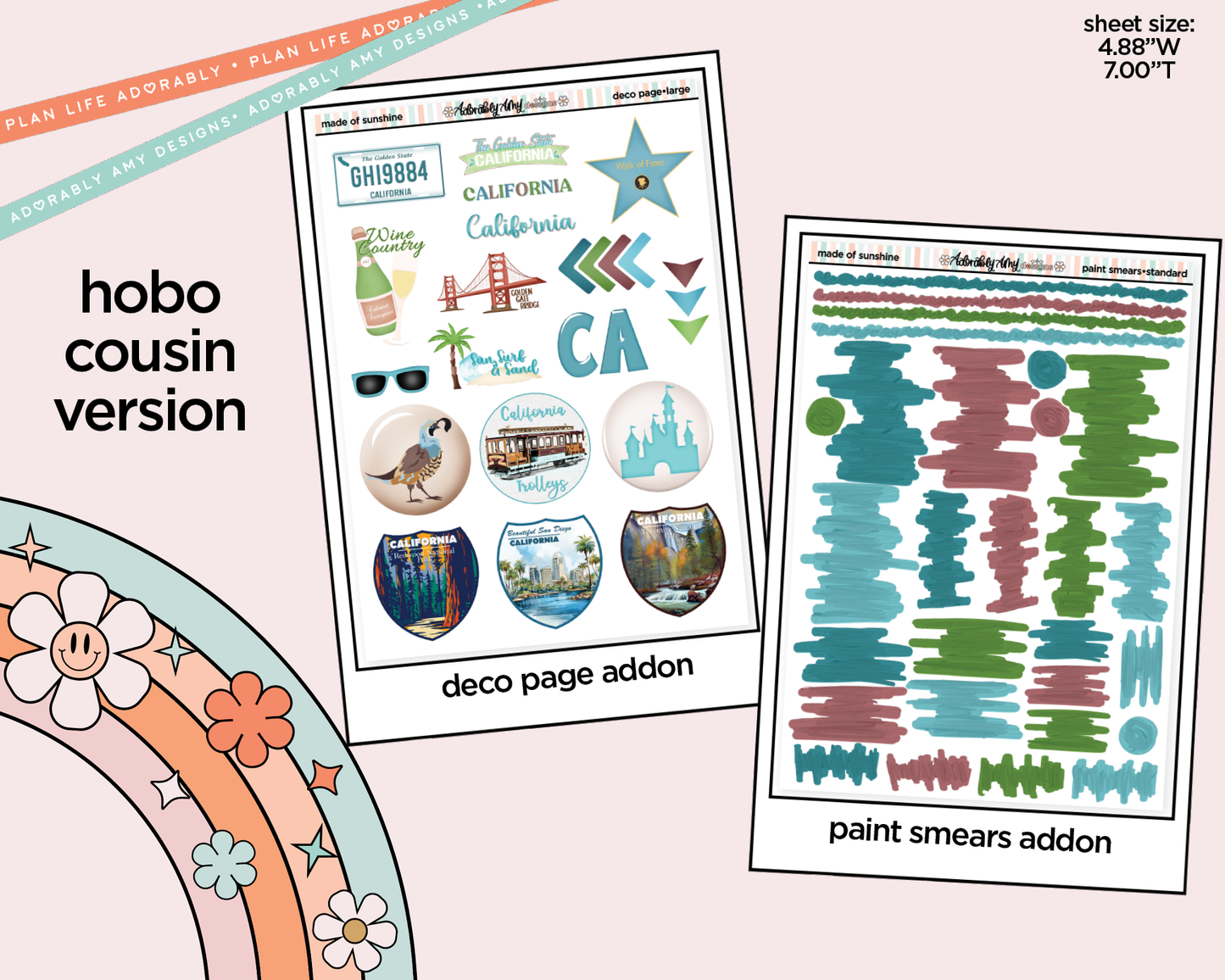 Hobonichi Cousin Weekly States Collection -  California Dreams are Made of Sunshine Planner Sticker Kit for Hobo Cousin or Similar Planners