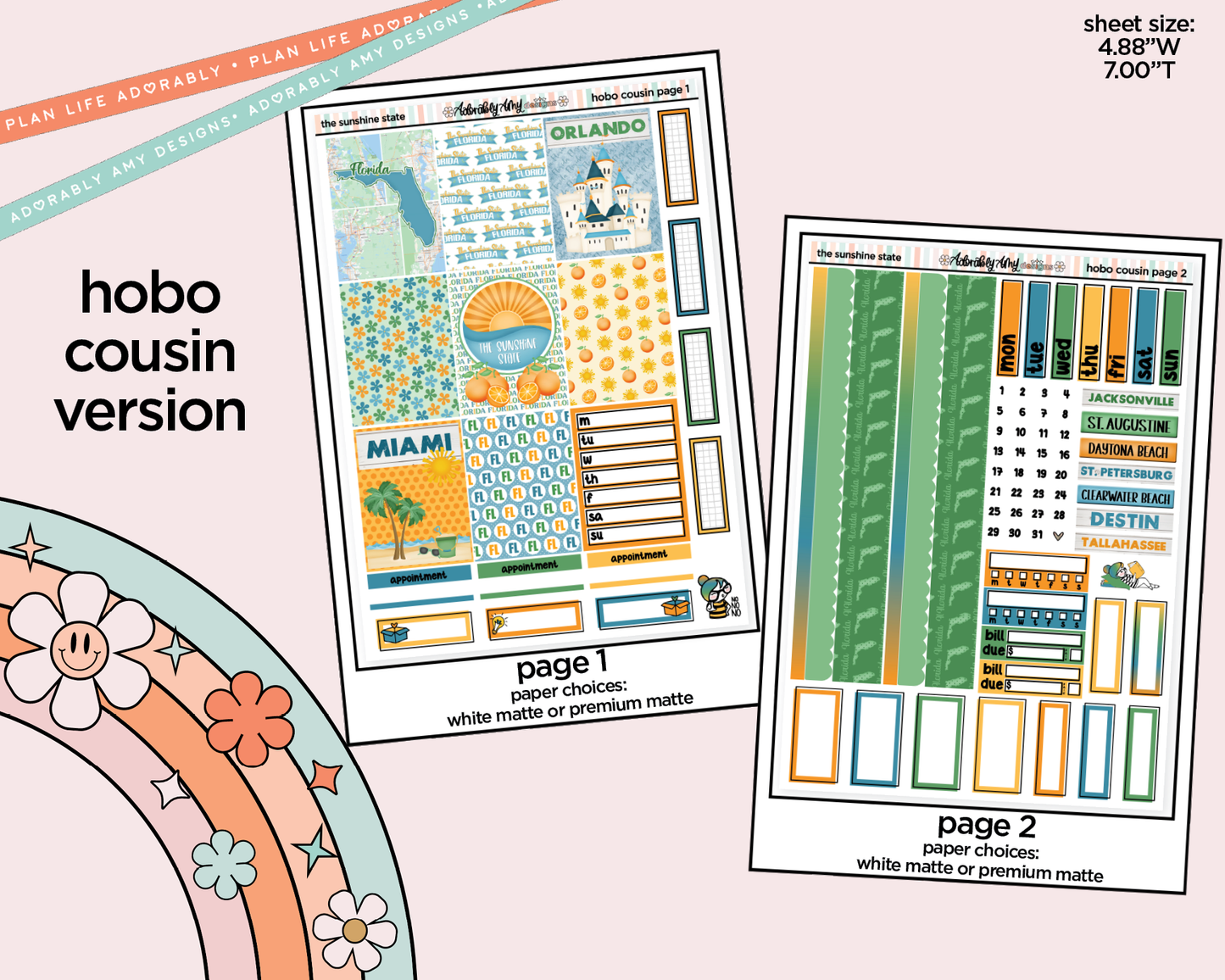 Hobonichi Cousin Weekly Sunshine State Planner Sticker Kit for Hobo Cousin or Similar Planners