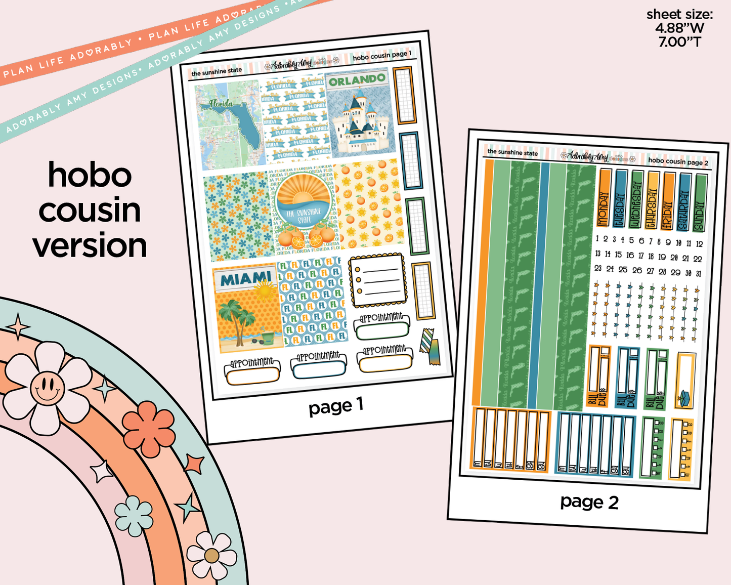Hobonichi Cousin Weekly Sunshine State Planner Sticker Kit for Hobo Cousin or Similar Planners