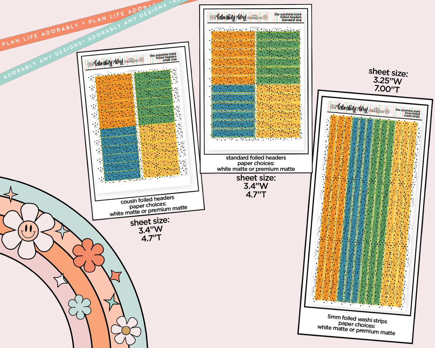 Foiled Sunshine State Headers or Long Strips Planner Stickers