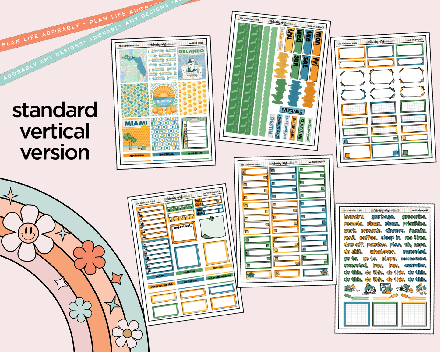 Vertical Sunshine State Weekly Sticker Kit for Vertical Standard Size Planners or Insert