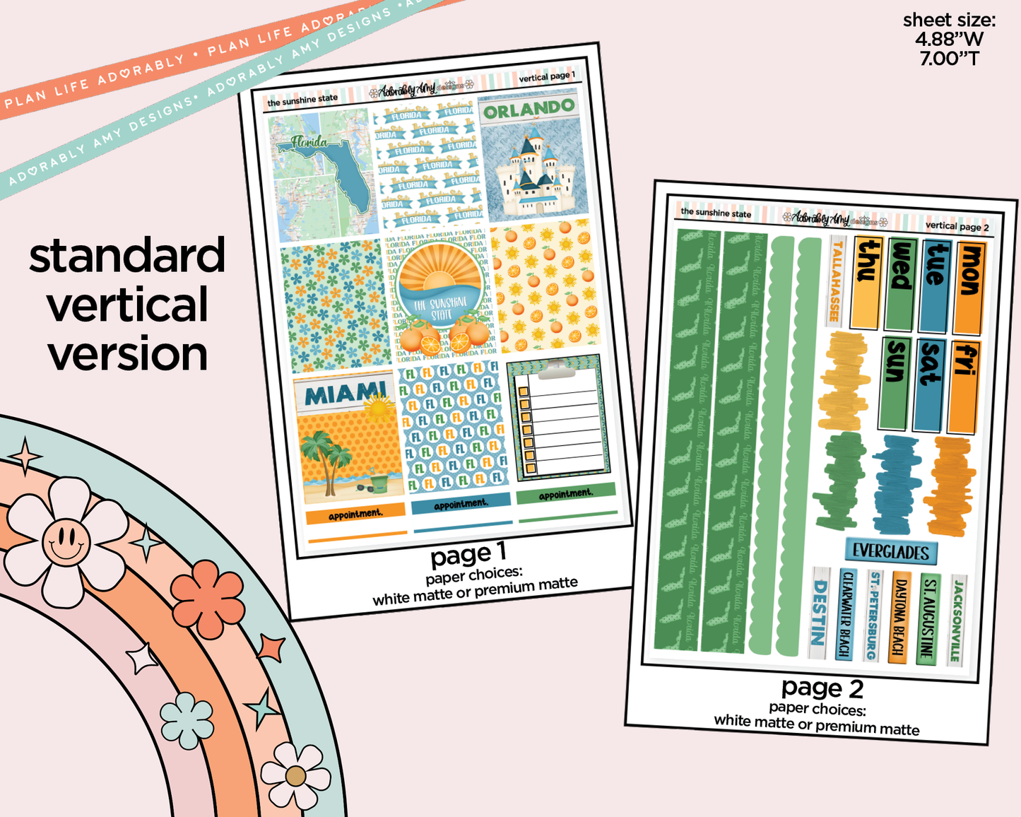 Vertical Sunshine State Weekly Sticker Kit for Vertical Standard Size Planners or Insert