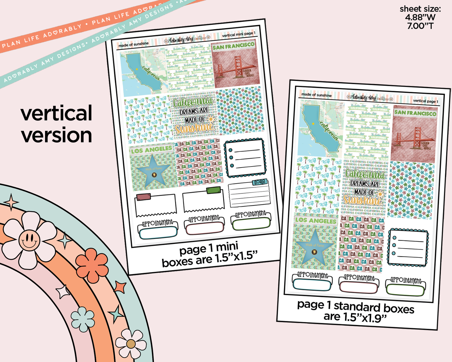 Vertical States Collection - California Dreams are Made of Sunshine Sticker Kit for Vertical Standard Size Planners or Insert