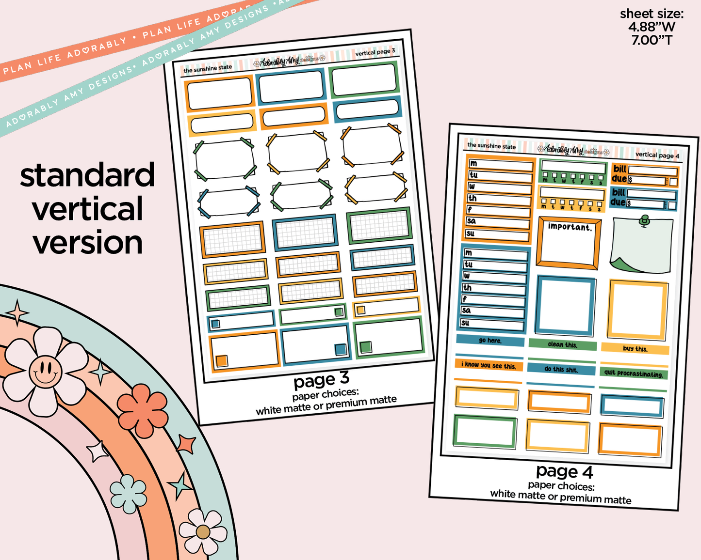 Vertical Sunshine State Weekly Sticker Kit for Vertical Standard Size Planners or Insert