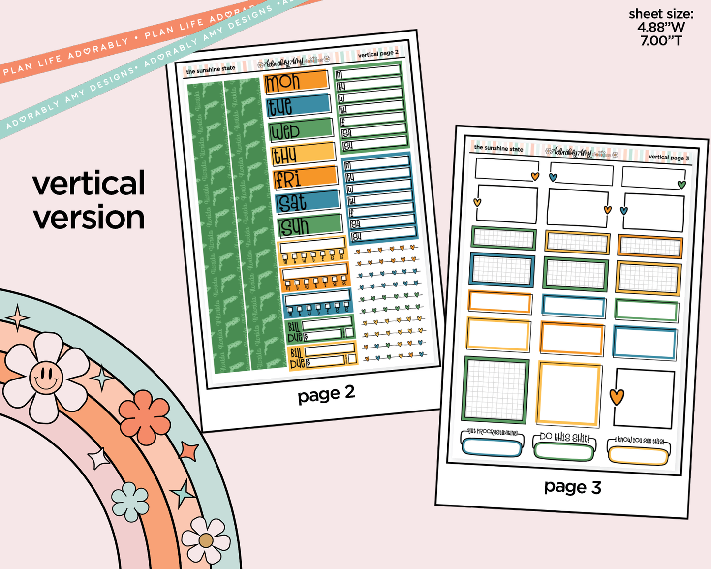 Vertical Sunshine State Weekly Sticker Kit for Vertical Standard Size Planners or Insert
