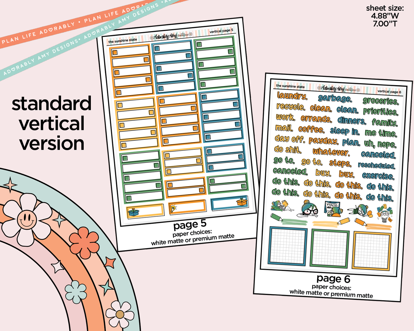 Vertical Sunshine State Weekly Sticker Kit for Vertical Standard Size Planners or Insert