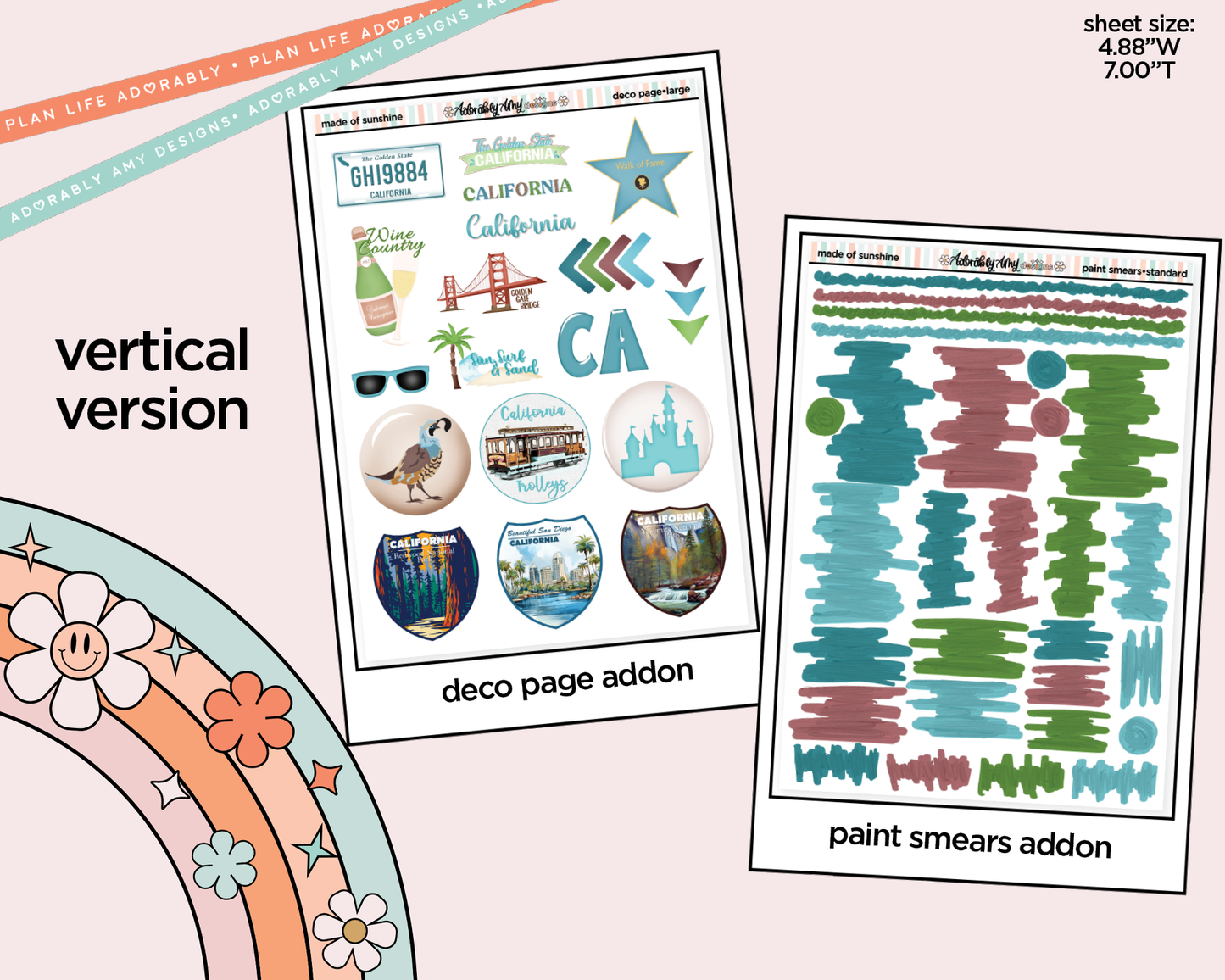 Vertical States Collection - California Dreams are Made of Sunshine Sticker Kit for Vertical Standard Size Planners or Insert
