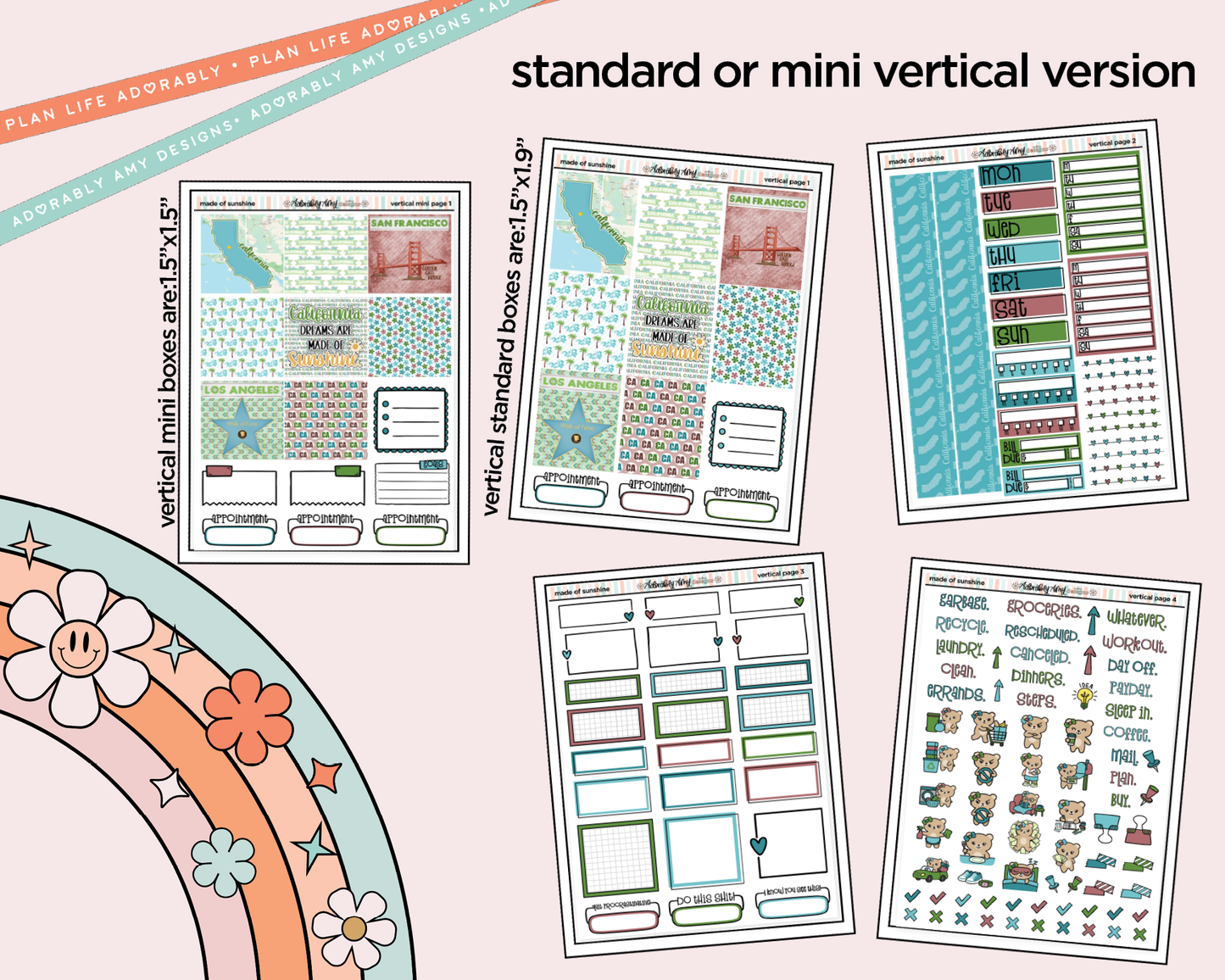 Vertical States Collection - California Dreams are Made of Sunshine Sticker Kit for Vertical Standard Size Planners or Insert
