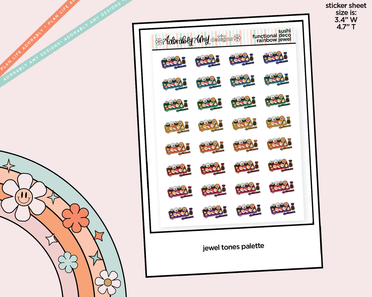 Rainbow Sushi Doodled Icon Stickers
