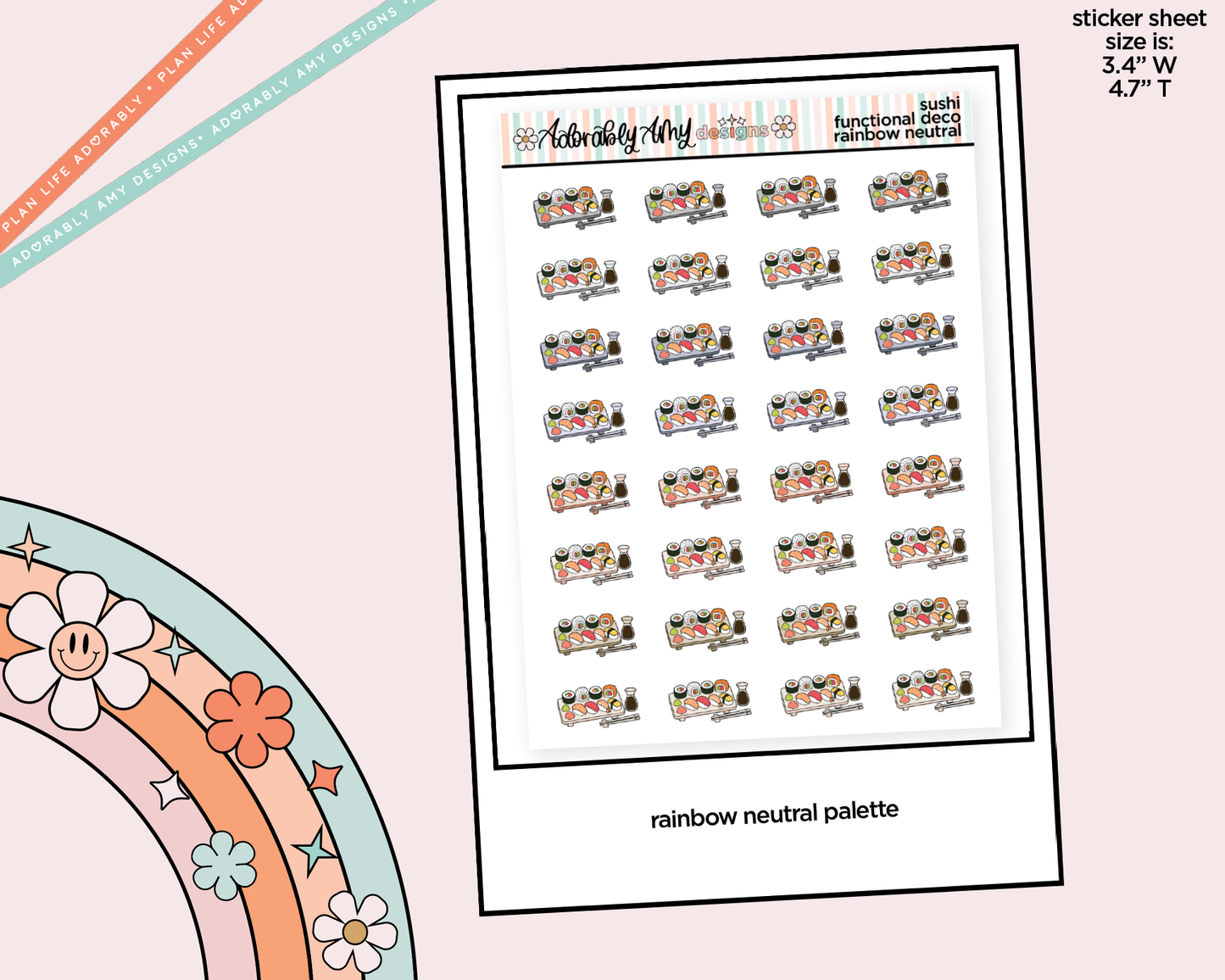 Rainbow Sushi Doodled Icon Stickers