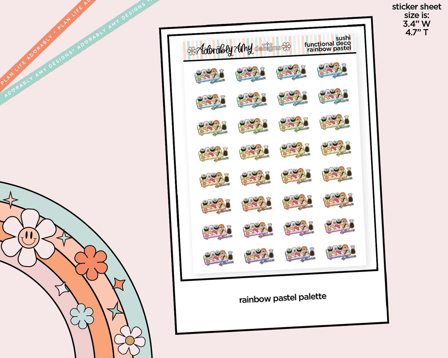 Rainbow Sushi Doodled Icon Stickers