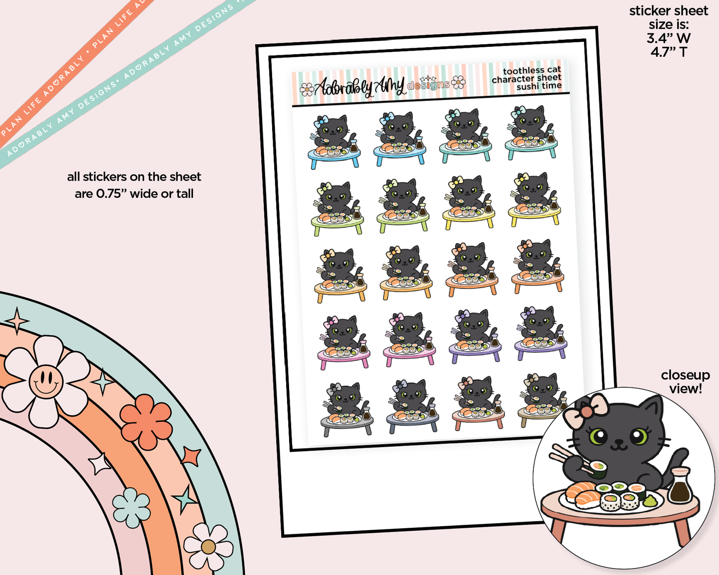 Toothless Cat Sushi Time Decoration Character Planner Stickers