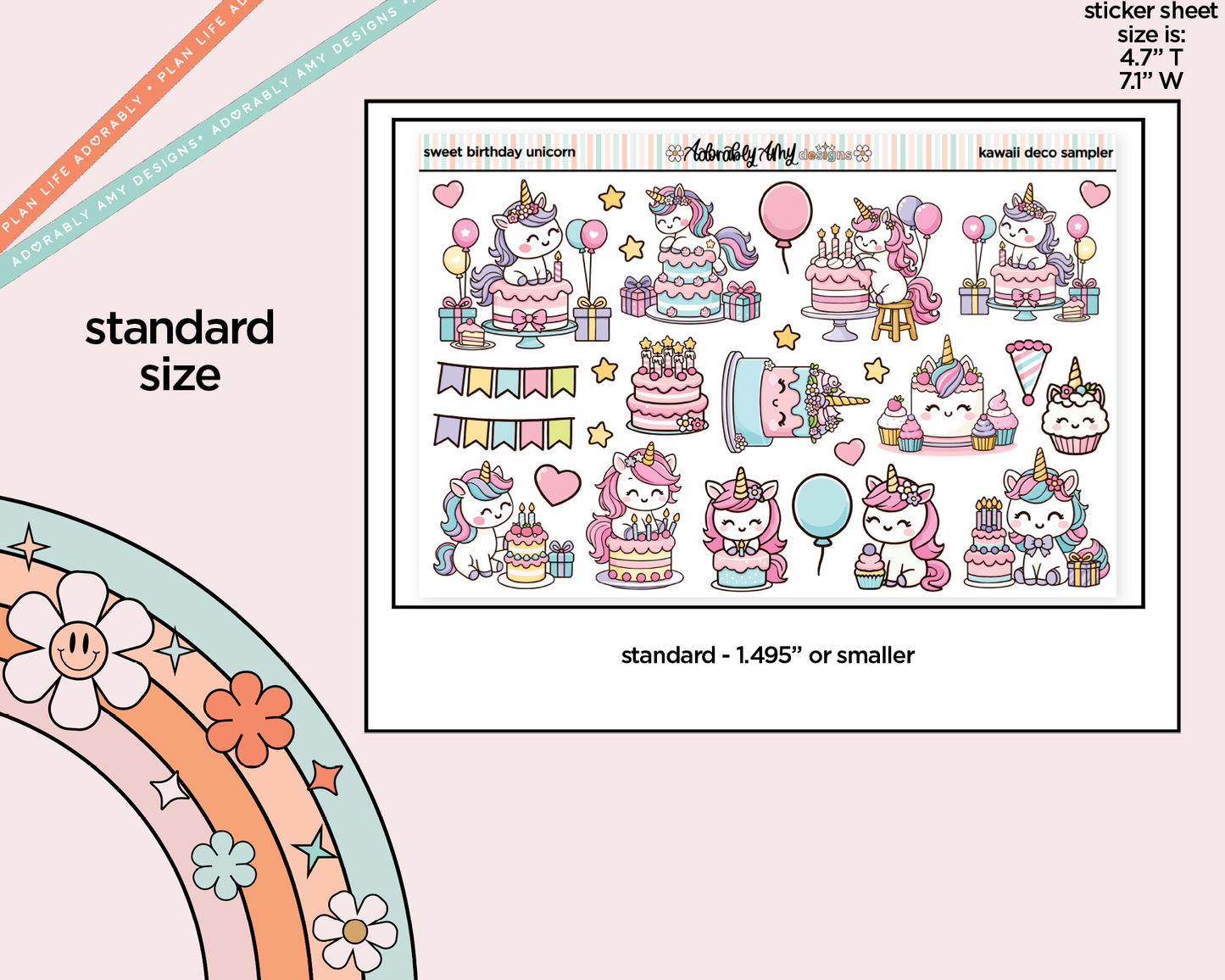 Sweet Birthday Unicorn Deco Samplers in 3 Sizes Decorative Planner Stickers