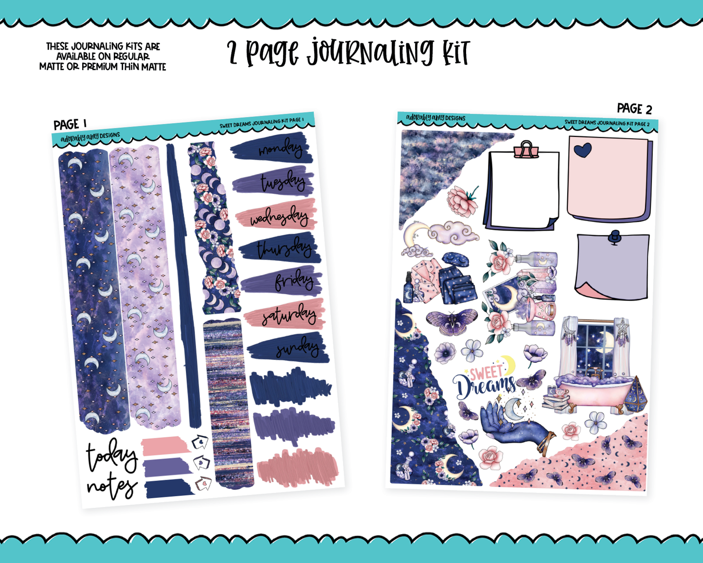 Journaling Kit Sweet Dreams Celestial Dream Sleep Themed Planner Sticker Kit in White OR Black for Blackout Planners