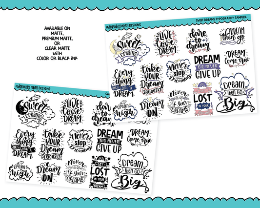 Sweet Dreams Typography Sampler Planner Stickers for any Planner or Insert