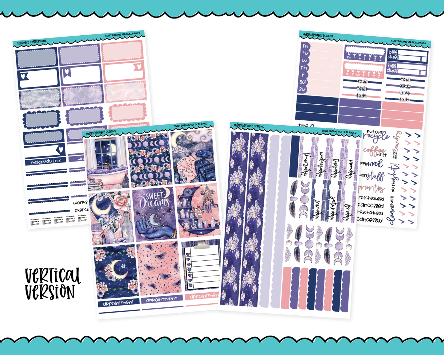 Vertical Sweet Dreams Sleep Dreams Celestial Themed Planner Sticker Kit for Vertical Standard Size Planners or Inserts