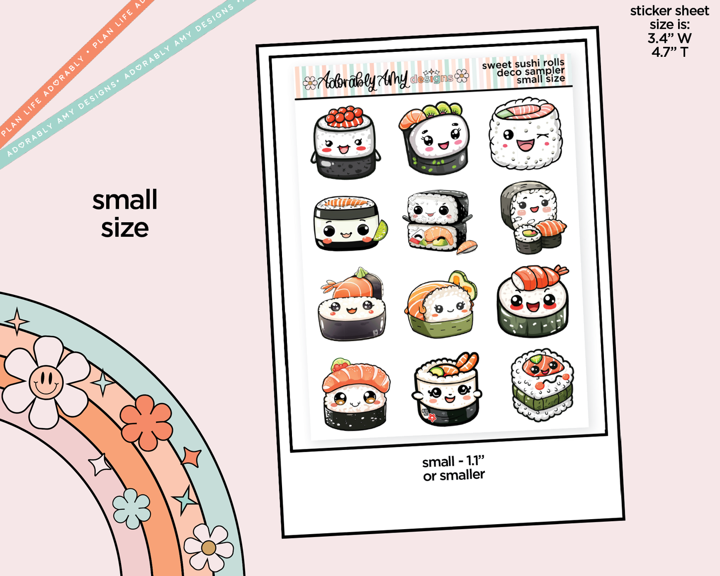 Sweet Sushi Rolls Kawaii Deco Samplers in 3 Sizes Decorative Planner Stickers