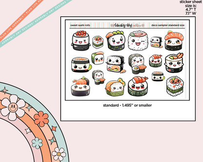 Sweet Sushi Rolls Kawaii Deco Samplers in 3 Sizes Decorative Planner Stickers