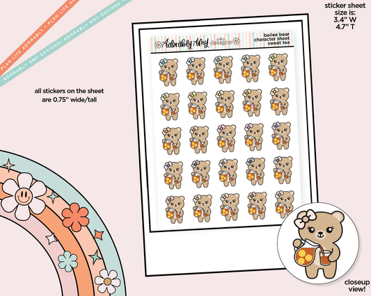 Bailee Bear Sweet Tea Decoration Character Planner Stickers - Adorably Amy Designs
