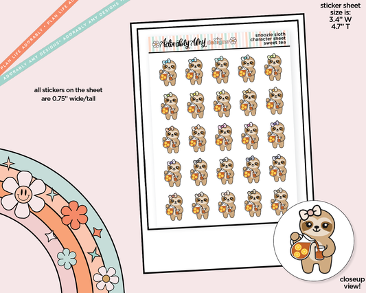 Snoozie Sloth Sweet Tea Decoration Character Planner Stickers - Adorably Amy Designs
