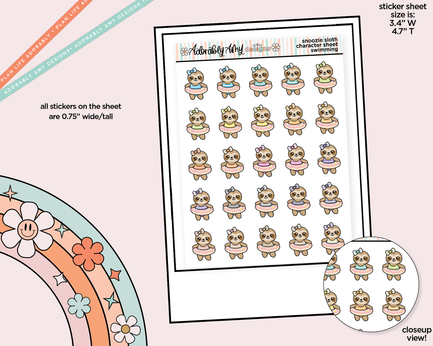 Snoozie Sloth Swim Decoration Character Planner Stickers
