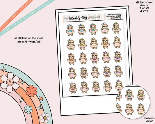 Snoozie Sloth Swim Decoration Character Planner Stickers