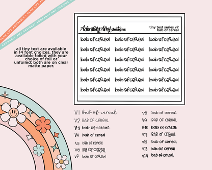 Foiled Tiny Text Series - Big Ass Bowl (BAB) of Cereal Checklist Size Planner Sticker Sheet