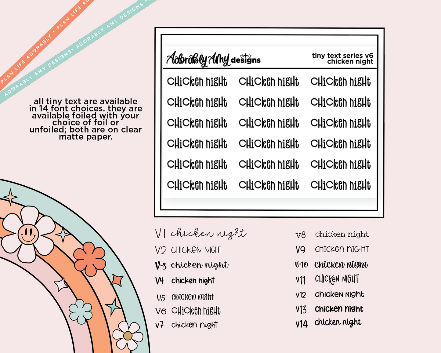 Foiled Tiny Text Series - Chicken Night Checklist Size Planner Sticker Sheet