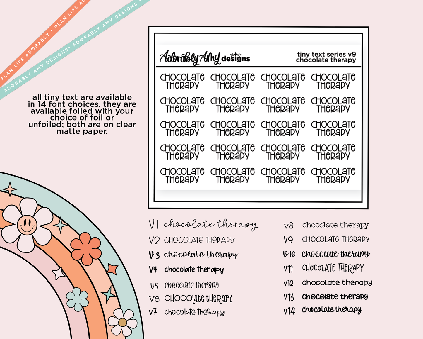 Foiled Tiny Text Series - Chocolate Therapy Checklist Size Planner Sticker Sheet
