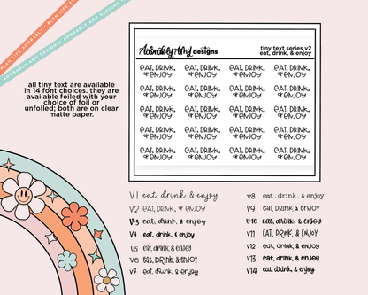 Foiled Tiny Text Series - Eat, Drink, & Enjoy Checklist Size Planner Sticker Sheet
