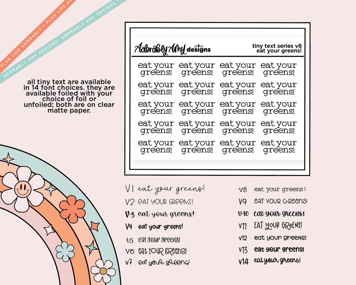 Foiled Tiny Text Series - Eat Your Greens! Checklist Size Planner Sticker Sheet